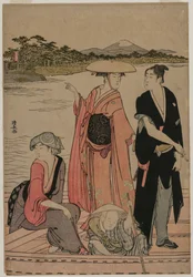 Passagiere in einer Fähre auf dem Sumida-Fluss