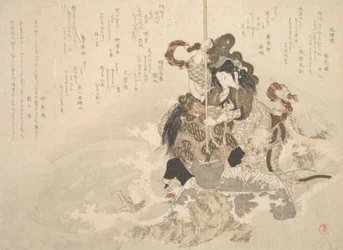 Otchime, die Tochter des Meeresgottes, mit einem Drachen auf einem Felsen, ca. 1800