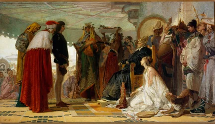 Der venezianische Navigator Marco Polo vor dem großen Qubilai