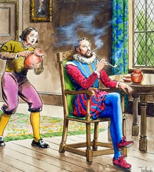 Sir Walter Raleigh raucht eine Pfeife, ca. 1900