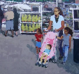 Mutter und Kinder beim Einkaufen (Lewisham Markt, London), 2008