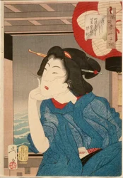 Kühl: Eine Geisha aus der Mitte der 1870er Jahre sitzt in einem Boot