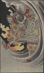 Der Geist des Generals Taira no Tomomori, der durch Wellen am Nunobiki-Wasserfall bricht, 1889