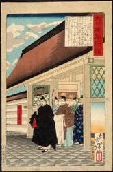 Tokugawa Ieyasu am Eingang eines Palastes