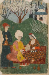 Seite aus einem unidentifizierten Text; recto: Prinz und Prinzessin auf einem Teppich sitzend, Istanbul, ca. 1700-25