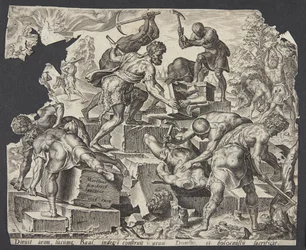 Gideon und seine Männer zerstören den Altar des Baal