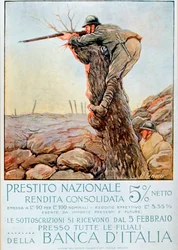 Erster Weltkrieg: Italienisches Plakat zur Werbung für die nationale Anleihe. Illustration von Ugo Finozzi (20. Jahrhundert). 1914-1918. Achtung! Die Nutzung dieses Werkes kann einen Antrag auf Genehmigung bei einem Dritten oder die Zahlung zusätzlicher