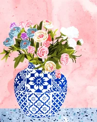 Blaue Vase mit Blüten
