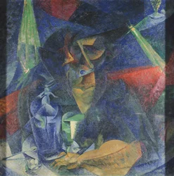 Zerlegung der Frauenfigur am Tisch von Umberto Boccioni (1882-1916), ca. 1912
