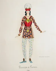 Kostüm für den Prinzen von Persien aus Turandot von Giacomo Puccini, Skizze von Umberto Brunelleschi für die erste Aufführung der Oper im Teatro alla Scala in Mailand, 25. April