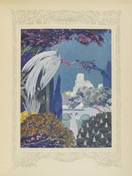 Der schöne Blaue Vogel hörte jedoch nie auf, um den Palast zu schweben, Illustration aus 