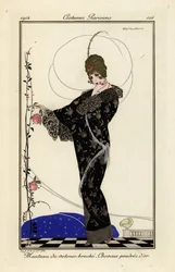 Frau im bestickten Samtmantel, gepudertes goldenes Haar