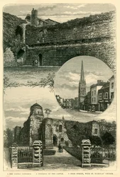 1. Das Schloss Äußeres. 2. Innenraum des Schlosses. 3. Hauptstraße, mit St. Nicholas Kirche, 1898