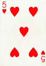 5 Herzen aus einem Kartenspiel von Goodall & Son Ltd., um 1940