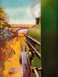 Eine freie Straße aus der Kabine einer Southern Railway Atlantic Lokomotive, 1935