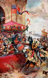 Ein Turnier auf der London Bridge, 1390, ca. 1920