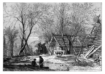 Ein russisches Dorf am Ufer der Wolga, ca. 1890