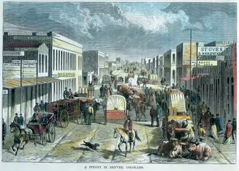 Eine Straße in Denver, Colorado, USA, um 1880