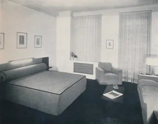 Schlafzimmer eines Mannes, entworfen von Robert Heller Inc., New York, 1936