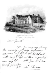Eine Notiz von Sterne an Garrick und eine Ansicht von Sternes Haus in Yorkshire, 18. Jahrhundert, 1840