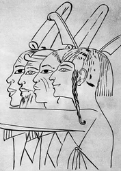 Eine Skizze von afrikanischen und asiatischen Männern aus dem Grab von König Sethos I., Theben, Ägypten, 1936