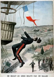 Ein Soldat wird von einem Ballon getragen, 1901