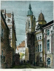 Eine Straße in Coburg, Bayern, Deutschland, ca. 1880