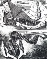 Ein Zug, der durch Schnee entgleist ist