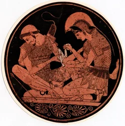 Achilles verbindet die Wunde von Patroclus, um 1900