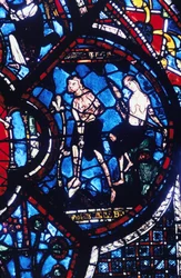 Adam und Eva, Buntglas, Kathedrale von Chartres, Frankreich, 1205-1215
