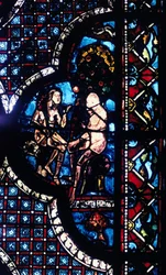 Adam und Eva, Buntglas, Kathedrale von Chartres, Frankreich, 1205-1215