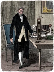 Alessandro Volta, italienischer Physiker, demonstriert seine elektrische Batterie