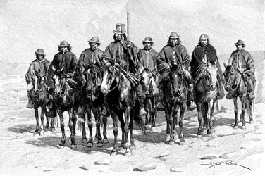 Ein Araukanischer Mapuche-Häuptling und sein Stab, Chile/Argentinien, 1895