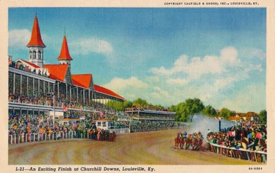 Ein spannendes Finale in Churchill Downs, Louisville, Ky, ca. 1940