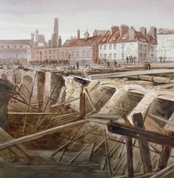 Ein Unfall in der Nähe von Coppice Row, Farringdon Street, City of London, 1862