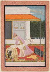 Ein verliebtes Paar, wahrscheinlich Raja Mahendra Pal von Basohli r. 1806-1813 mit einem Favoriten, ca. 1810