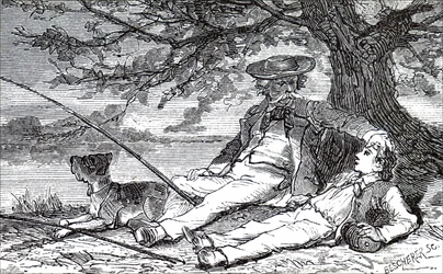 Ein älterer Fischer mit seinem Enkel