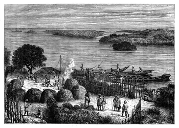 Ein Lager am Fluss Kongo, Afrika, ca. 1890