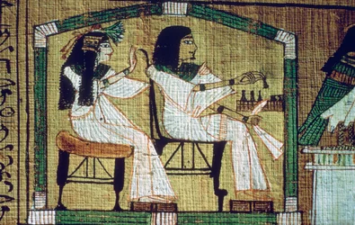 Bild auf einem ägyptischen Papyrus des Damespiels, Ani