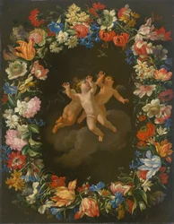 Engel in einem Blumenkranz II.