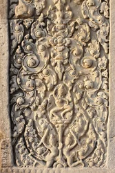 Angkor Wat, geschnitztes Detail an der Wand, Blumen, Siem Reap, Kambodscha