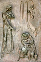 Türskulptur der Verkündigungsbasilika: Wunder der Hochzeit zu Kana, Nazareth, Israel