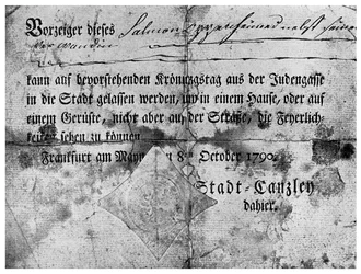 Antisemitismus: ein an Juden in Frankfurt ausgestellter Pass, 1790 1956