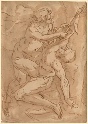 Apollo häutet Marsyas (recto) Zwei Skizzen einer Mutter und eines Kindes (verso), 16. Jahrhundert