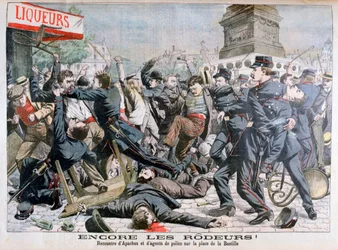 Bewaffnete Kriminelle kämpfen mit der Polizei, Place de la Bastille, Paris, 1904