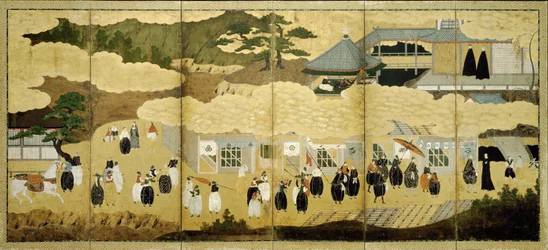 Ankunft eines portugiesischen Schiffes. Nanban-Bildschirm, ca. 1600