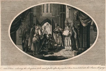 Athelstan befiehlt die Veröffentlichung der ins Angelsächsische übersetzten Schriften, 930er Jahre