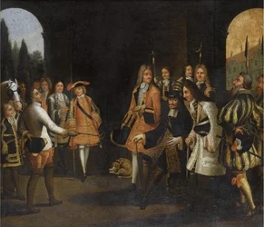 Audienz von Ludwig XIV. mit Zar Peter dem Großen in Versailles, 1717, erste Hälfte des 18. Jahrhunderts