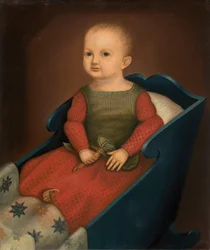Baby in blauer Wiege