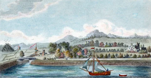 Becken des Kaledonischen Schiffskanals bei Muirtown in der Nähe von Inverness, Schottland, 1822